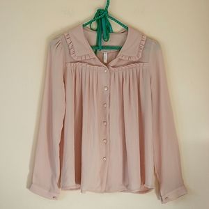 Blush Coloured Long Sleeved Blouse With Peter Pan Collar